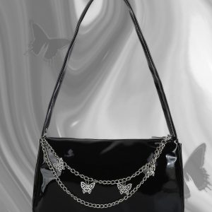 Mini Metal Butterfly & Chain Decor Baguette Bag