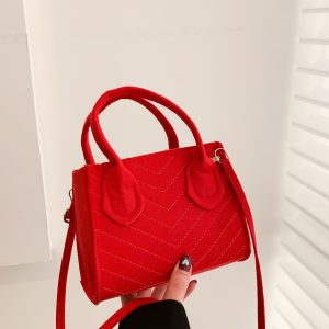 Mini Neon-red Stitch Detail Square Bag